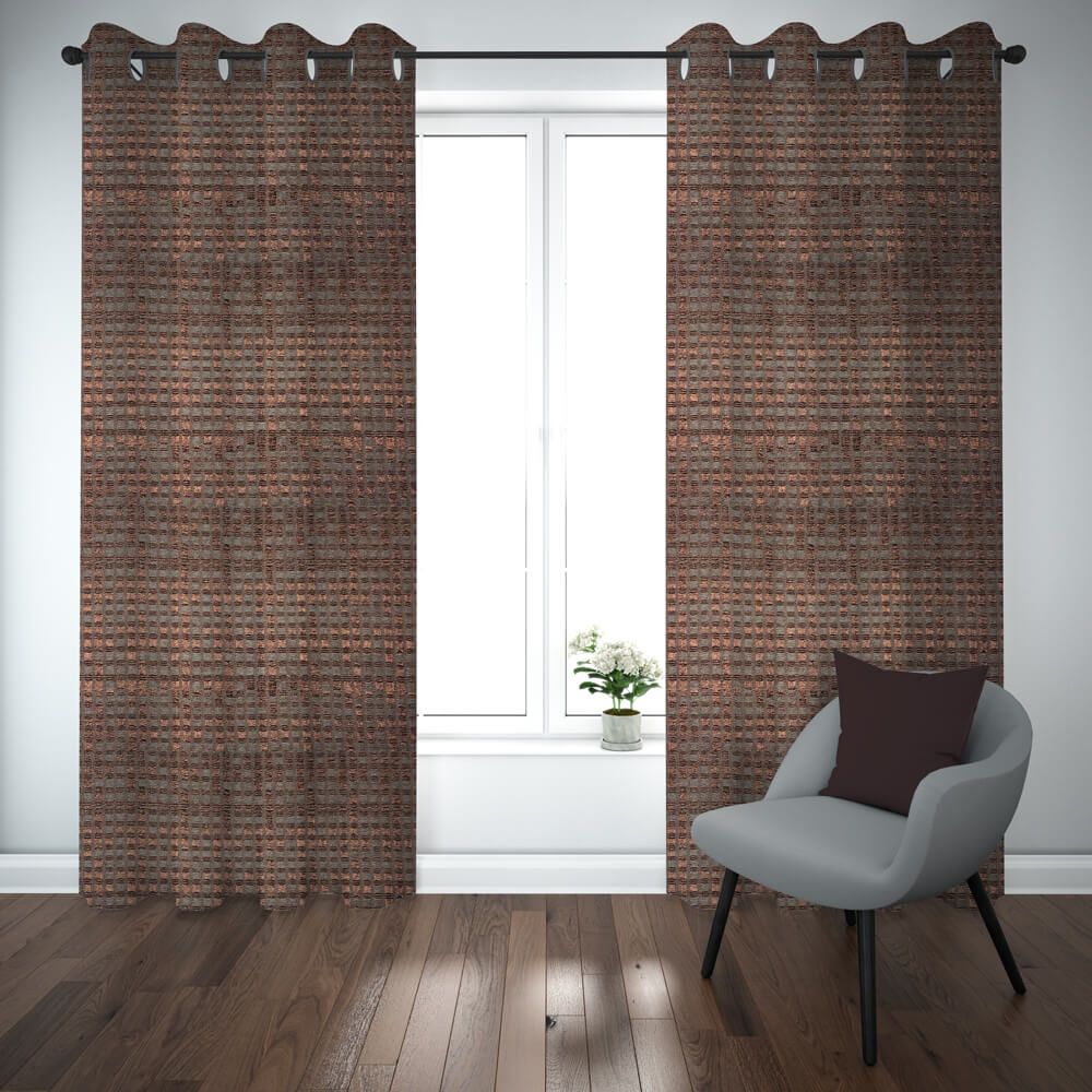 Export self dotted jacquard curtains Dark Brown (pair of two curtains)