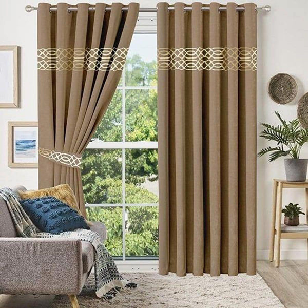 Luxury Velvet Curtains Front Border – Dull Brown And Off White