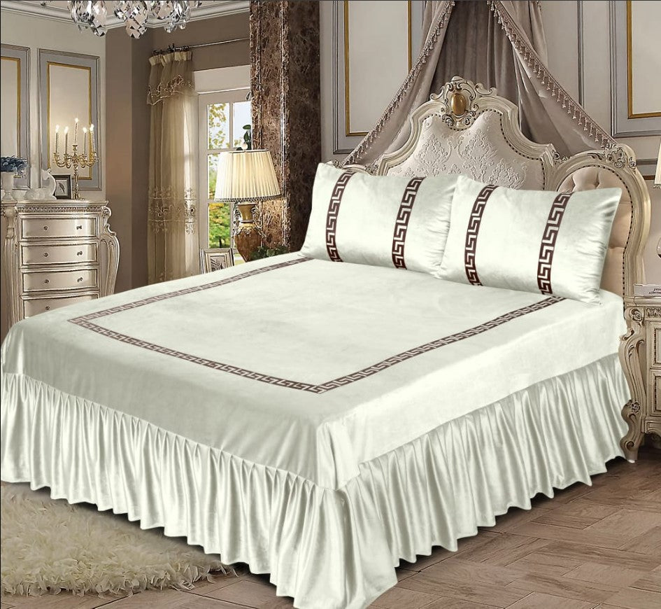 Luxury Embossed Velvet Bedsheet White ( 5 PCS )