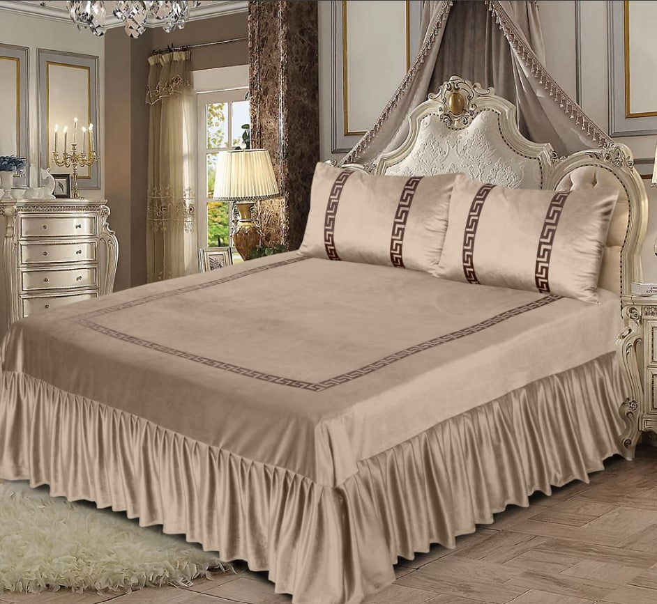 Luxury Embossed Velvet Bedsheet Beige ( 5 PCS )