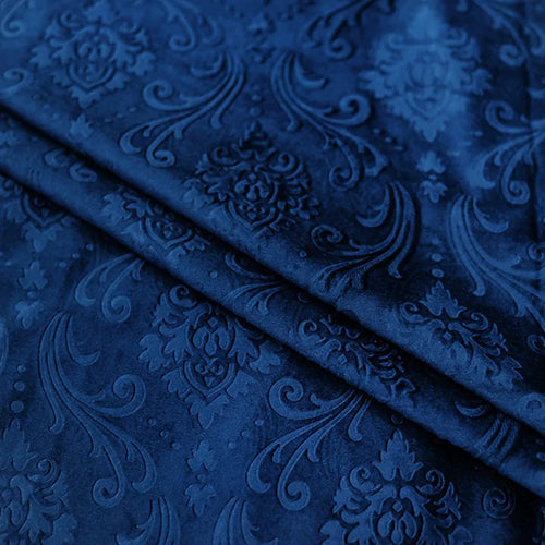 Self Print Velvet Blackout Curtains Blue ( 2 Curtain Set )