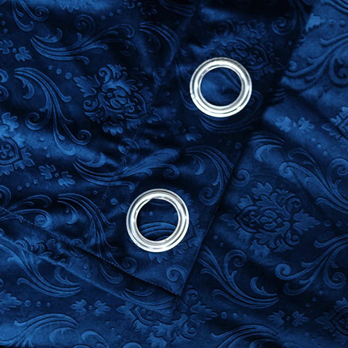 Self Print Velvet Blackout Curtains Blue ( 2 Curtain Set )
