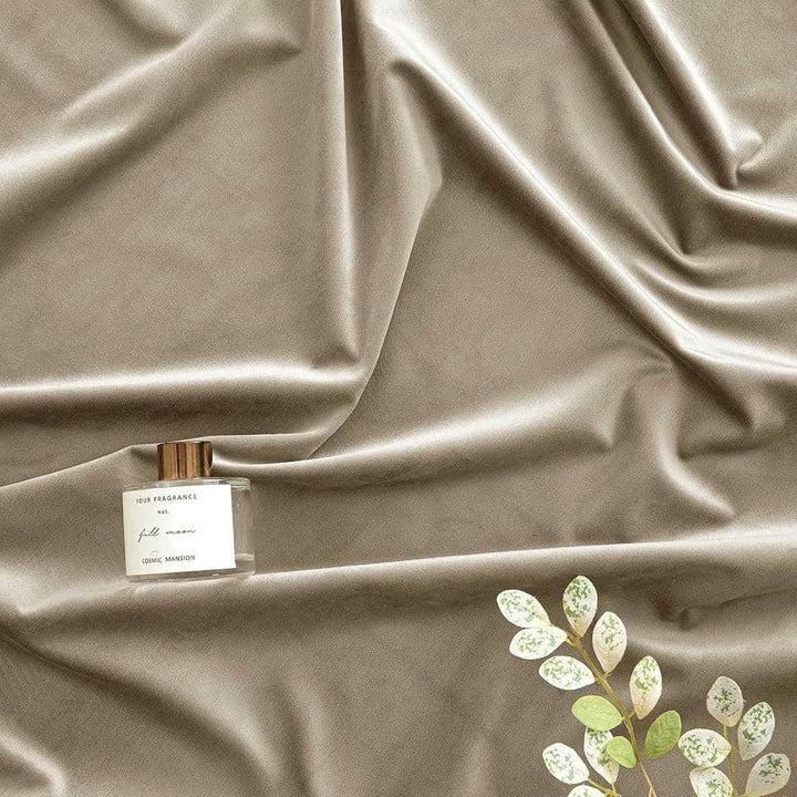 Plain Dyed Luxury Velvet Curtains Beige ( 2 Curtain Set )
