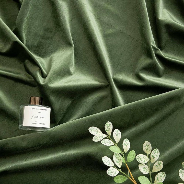 Plain Dyed Luxury Velvet Curtains Olive Green ( 2 Curtain Set )