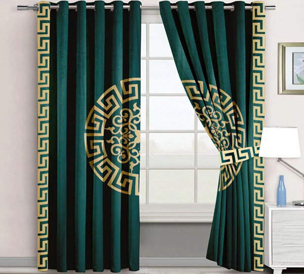Luxury Velvet Splendid Curtains – Dark Green & Skin
