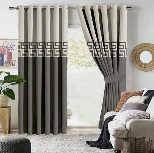Luxury Velvet Curtains – Off White And Light Grey