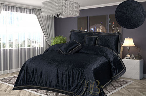 Self Design Velvet Flat Bed Sheet Black