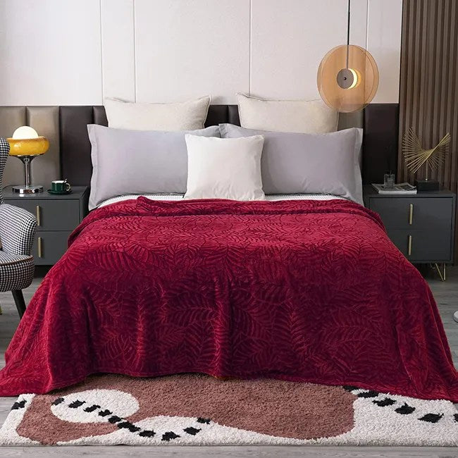 Embossed Flannel Fleece Blanket-Burgundy