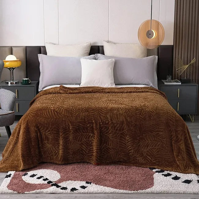 Embossed Flannel Fleece Blanket-Brown