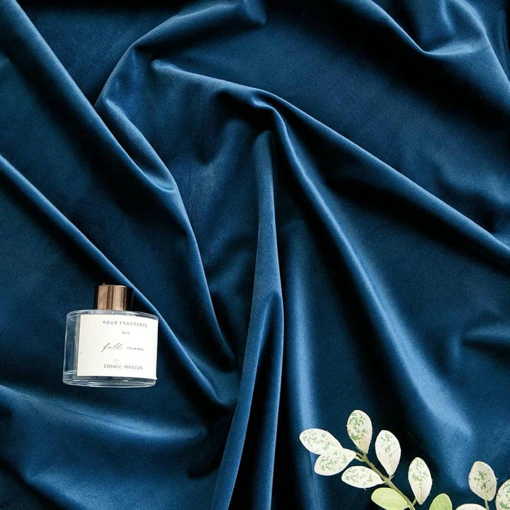 Plain Dyed Luxury Velvet Curtains Blue ( 2 Curtain Set )