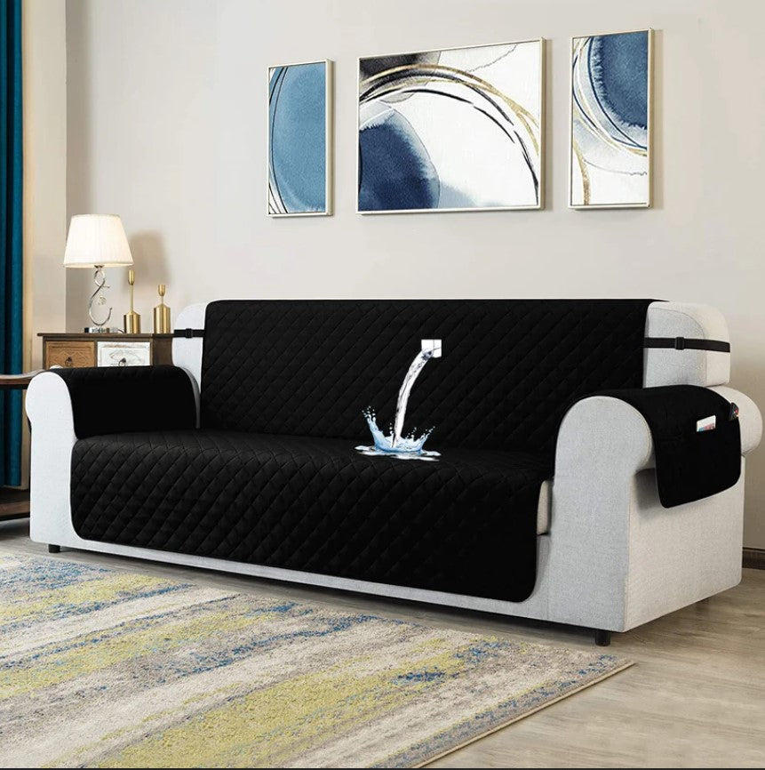 Waterproof Cotton Quilted Sofa Cover – Sofa Runners – Black