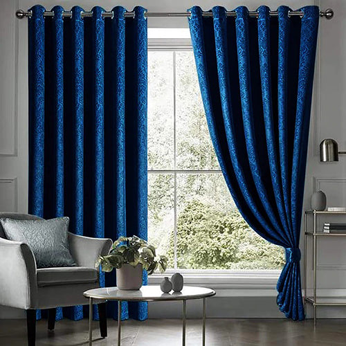 Self Print Velvet Blackout Curtains Blue ( 2 Curtain Set )